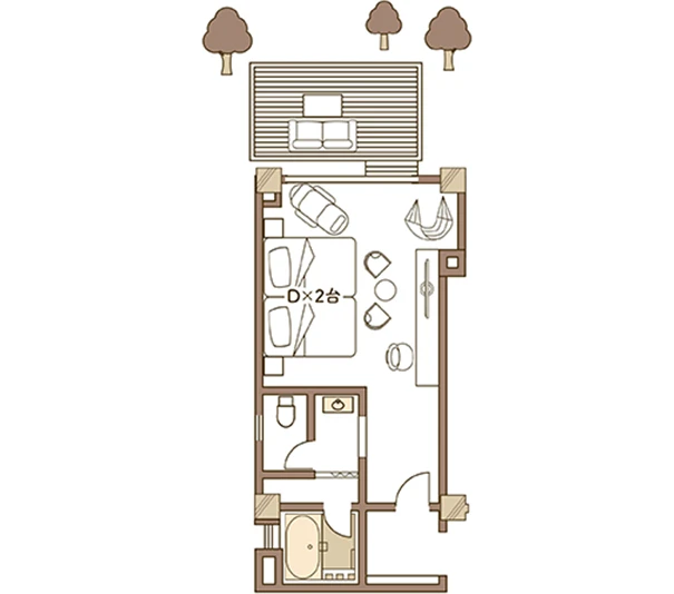 画像:内風呂&ミニテラスつきダブルツイン 間取り図